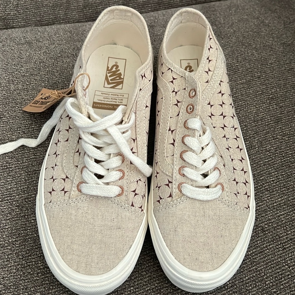 Brand New Vans Old Skool Tapered Eco Theory Checkerboard Port Tan Canvas Sneaker